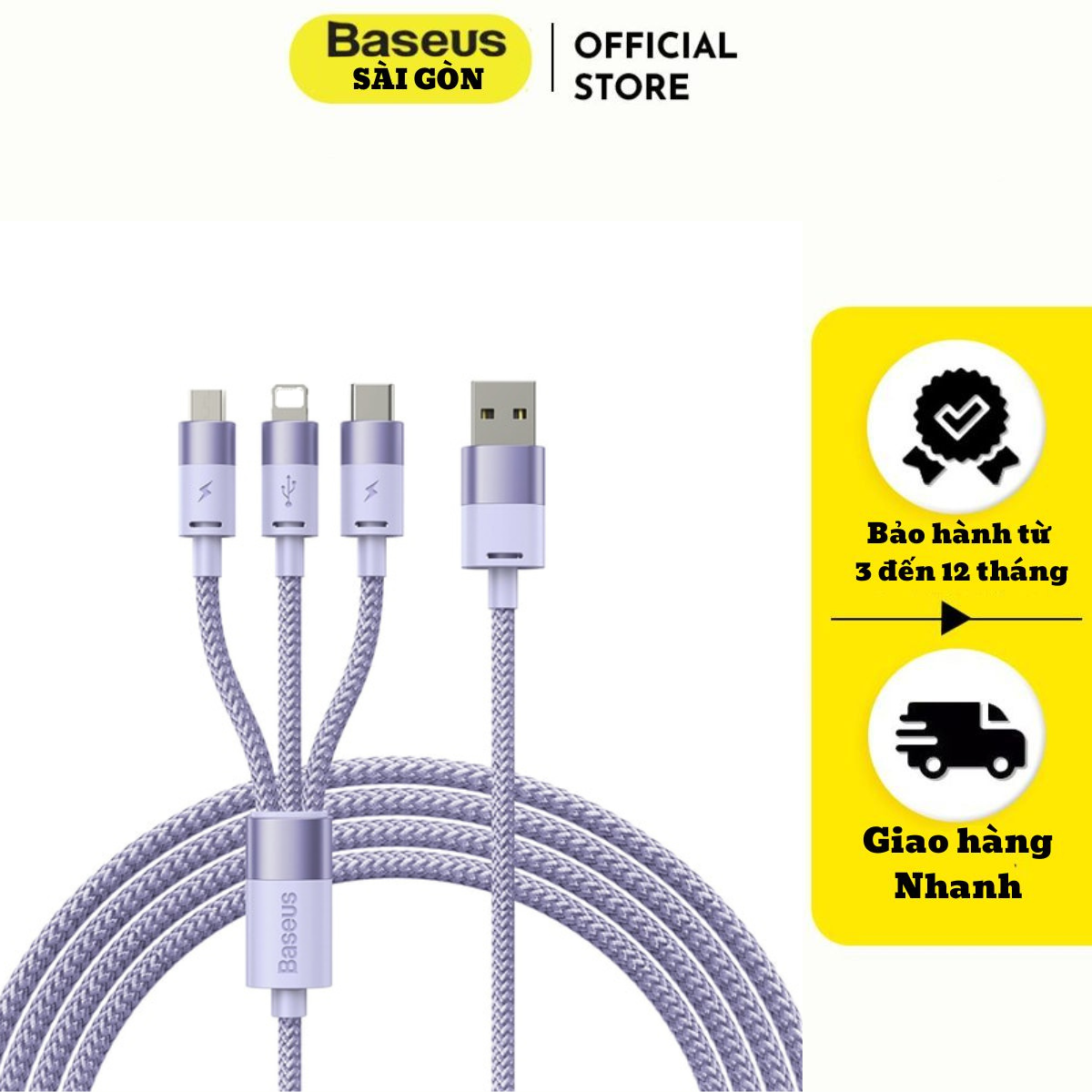 Cáp Sạc Đa Năng Baseus StarSpeed 1-for-3 Fast Charging Data Cable USB to M+L+C 3.5A CAXS- Hàng chính hãng