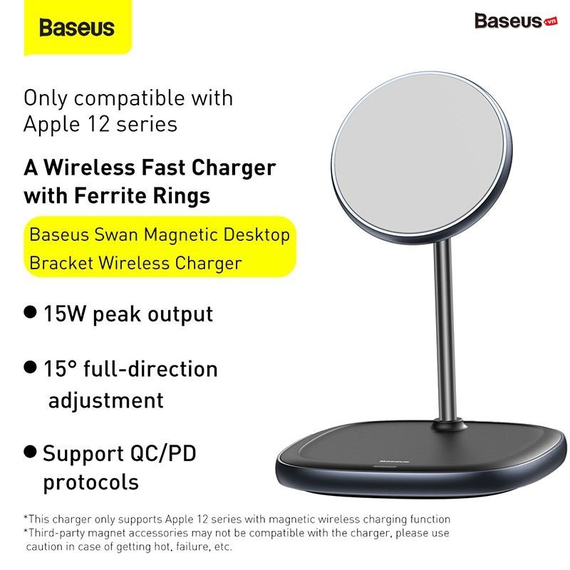 Đế giữ điện thoại tích hợp sạc nhanh không dây Baseus Swan Magnetic Desktop Bracket Wireless Charger cho Iphone 12 Series Chính Hãng