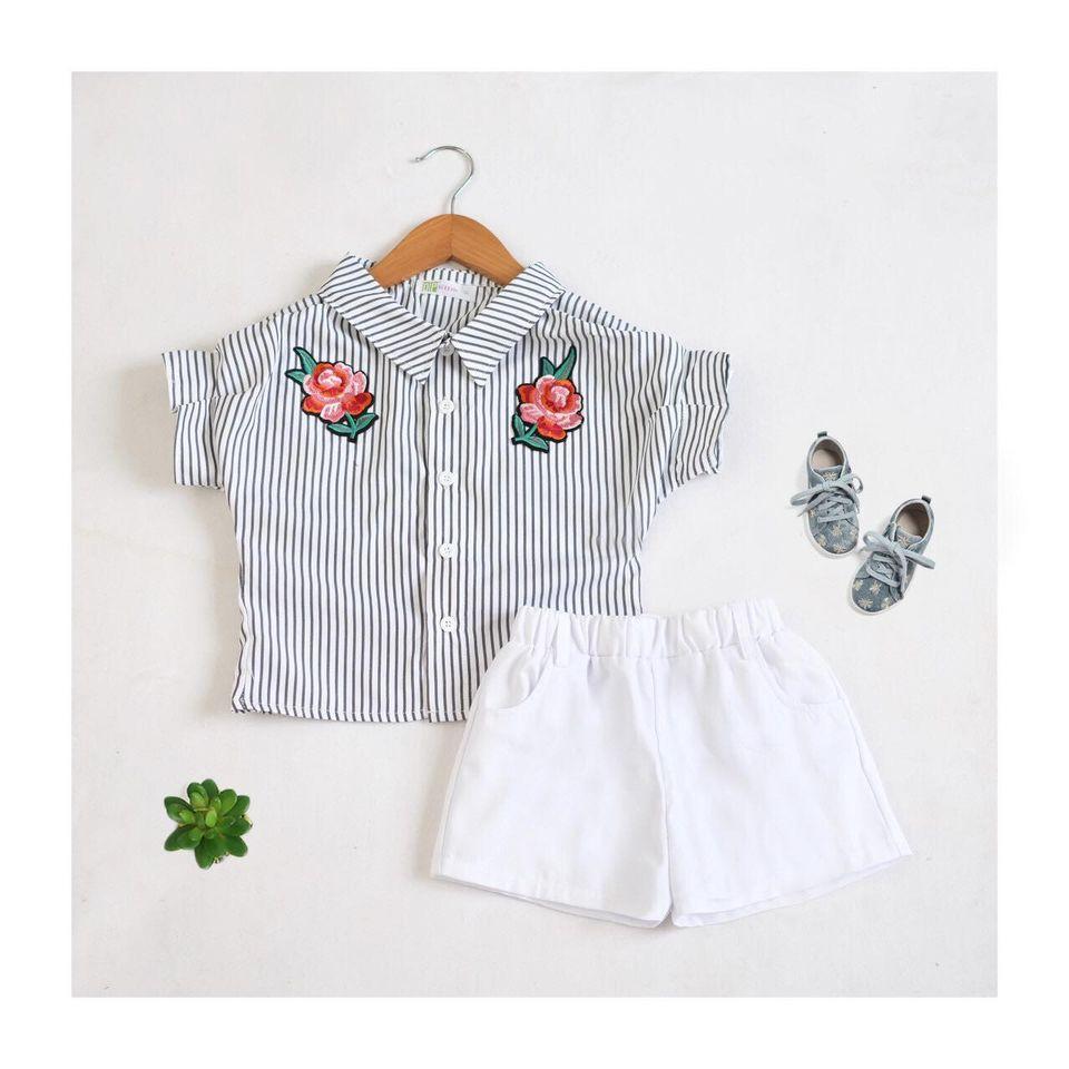 SÉT ÁO SƠ MI THÊU HOA PHỐI QUẦN SHORT