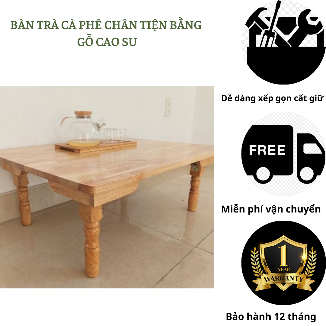 Bàn trà gỗ chân tiện gấp gọn nhiều kích thước-Bàn trà xếp gọn kiểu dáng Hàn Nhật-Bàn ngồi bệt