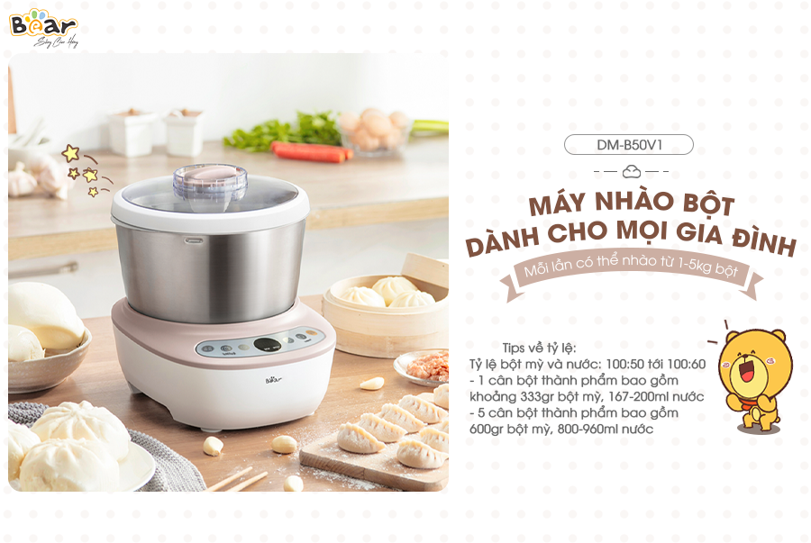 Máy Trộn Bột Ủ Bột, Máy Làm Bánh Mỳ BEAR DM-B05V1 Dung Tích 5 Lít Công Suất 200 W - Hàng Chính Hãng