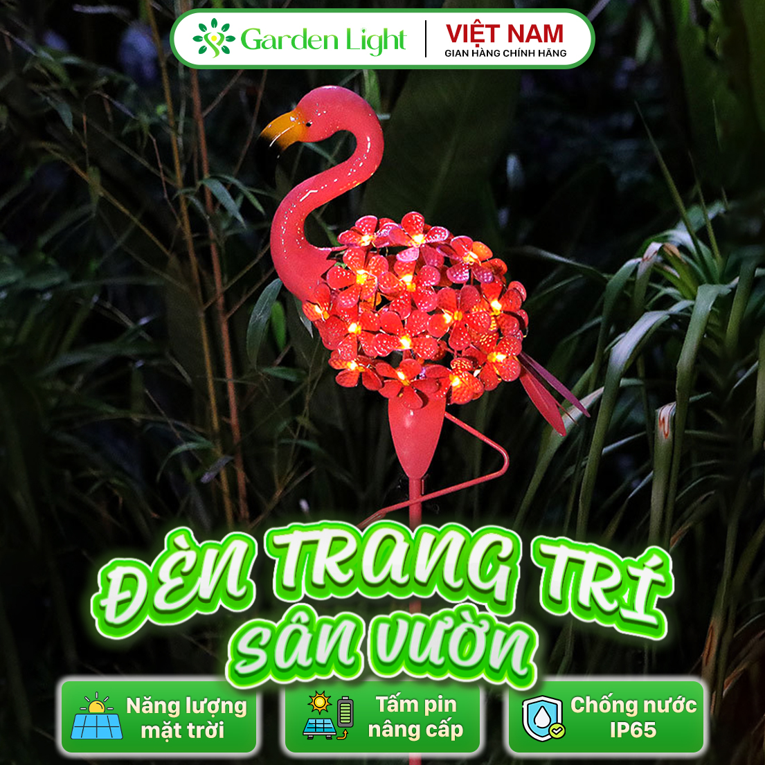 Đèn Trang Trí Năng Lượng Mặt Trời Hồng Hạc Đỏ, Tiêu Chuẩn Chống Nước IP44, Tự Động Sáng Vào Ban Đêm - DA3013