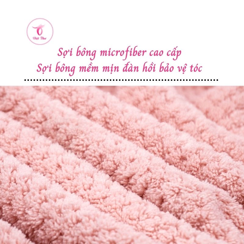 Khăn ủ tóc nhanh khô VIỆT THƯ, khăn quấn tóc microfiber 2 lớp siêu dày, siêu mềm, siêu thấm, 25x65cm, 160gr – Hàng Chính Hãng