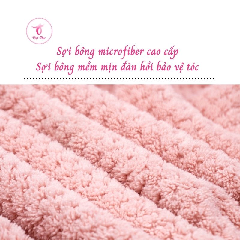 Khăn ủ tóc nhanh khô VIỆT THƯ, khăn quấn tóc microfiber 2 lớp siêu dày, siêu mềm, siêu thấm, 25x65cm, 160gr – Hàng Chính Hãng