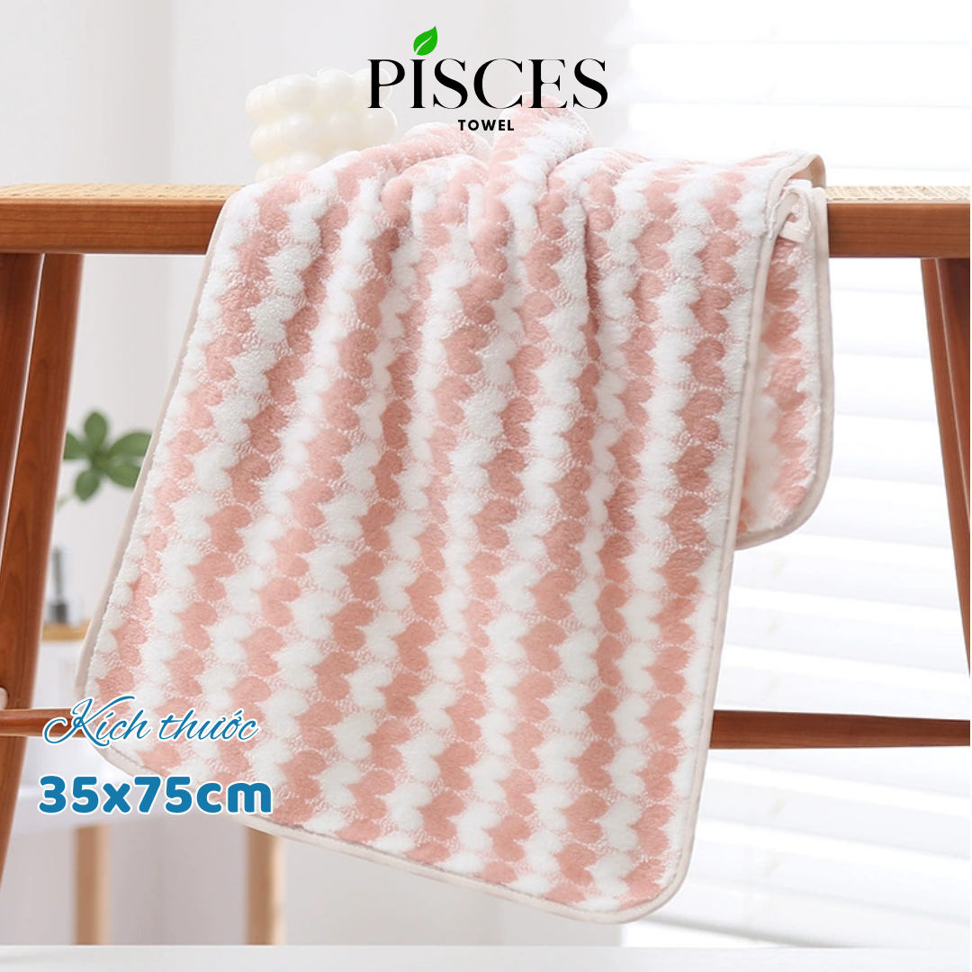 Khăn Mặt PISCES TOWEL 35x75cm Họa Tiết Trái Tim Cotton Mềm Mại, Khăn Spa Yoga Gym Thể Thao Thấm Hút Mồ Hôi - Hồng, Hồng