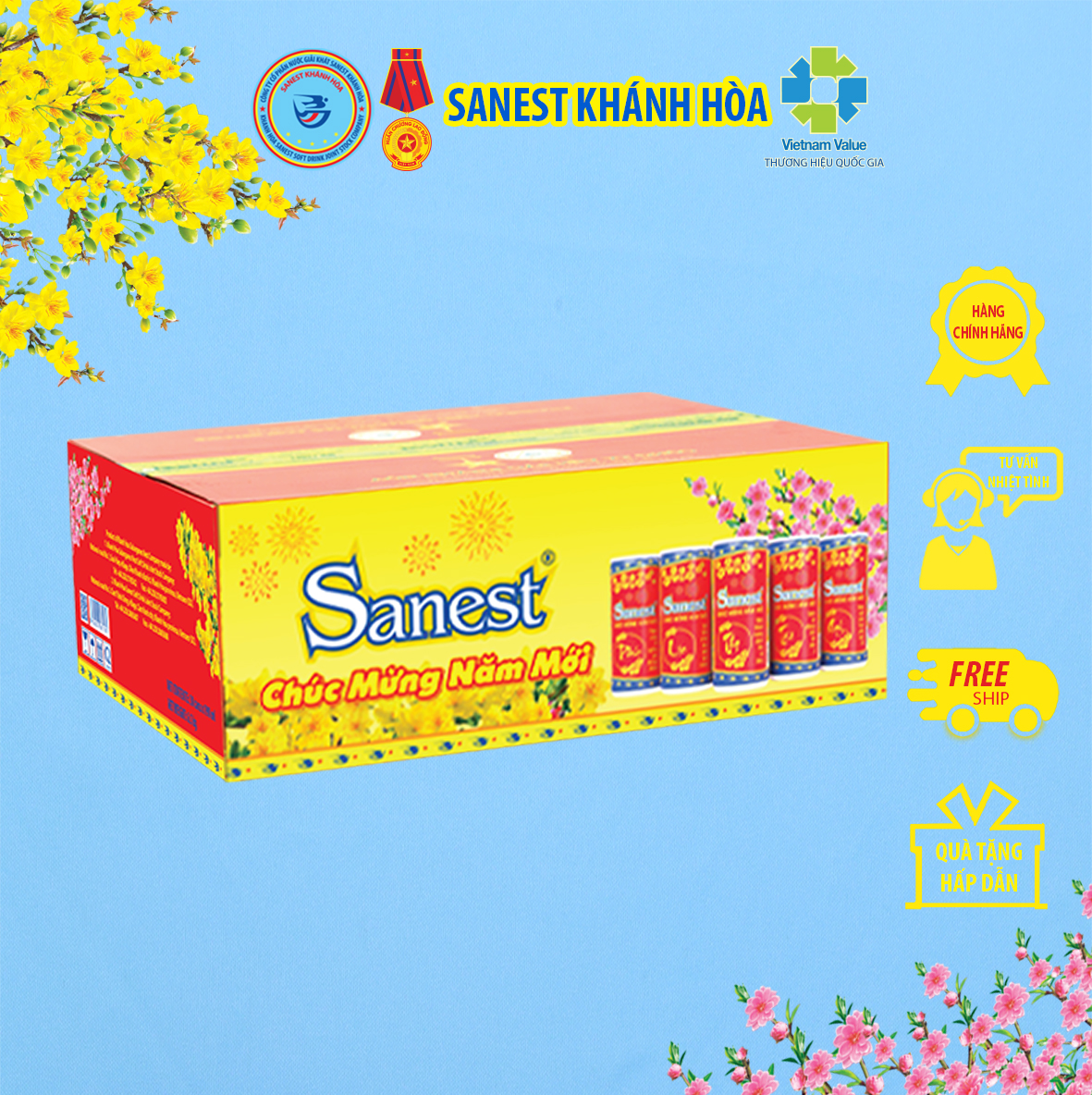 Thùng 30 lon Nước Yến sào Khánh Hòa Sanest Xuân - Đóng lon 190ml