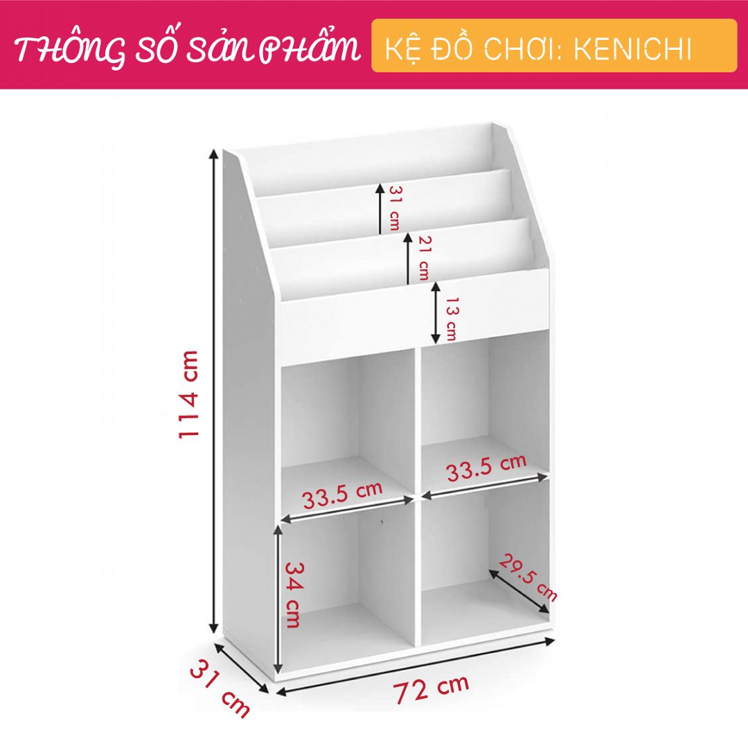 Kệ để đồ chơi cho bé SMLIFE Kenichi | Gỗ MDF dày 17mm chống ẩm | D72xR31xC114cm