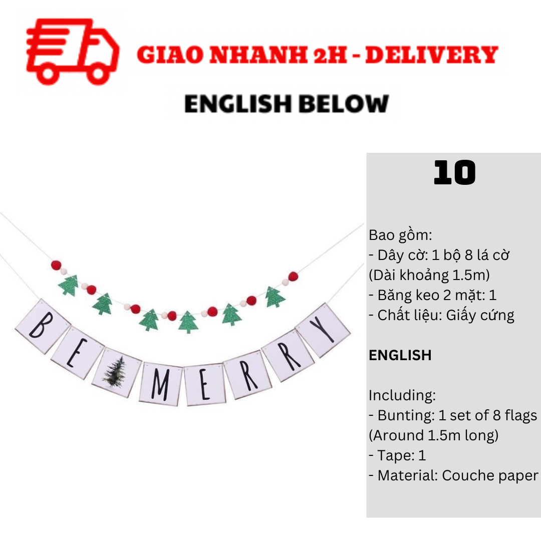 Bộ Dây Cờ Noel Trang Trí Tiệc Nhiều Mẫu - Merry Christmas Bunting DCXM31