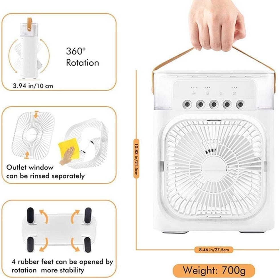 Quạt điều hoà hơi nước mini cool fan, quạt hơi nước làm mát phun sương để bàn 3 chế độ gió, dung tích bình lớn tích hợp đèn led, quạt phun sương mini để bàn