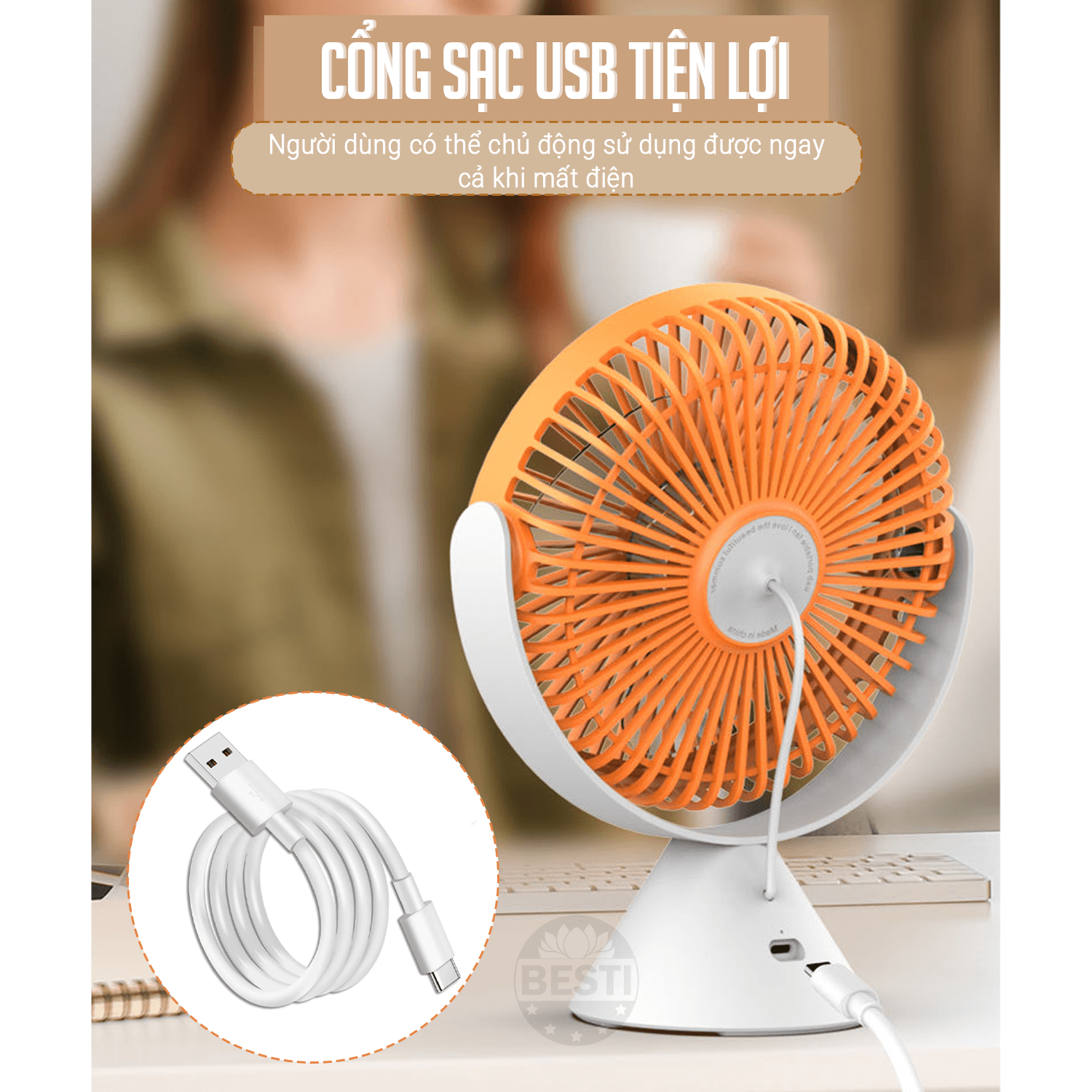 Quạt Mini Để Bàn, Quạt Tích Điện Sạc Usb, Quạt Treo Tường, Quạt Cầm Tay Teement, Không Ồn, Pin Khủng, Kiểu Dáng Sang Trọng - Hàng Chính Hãng