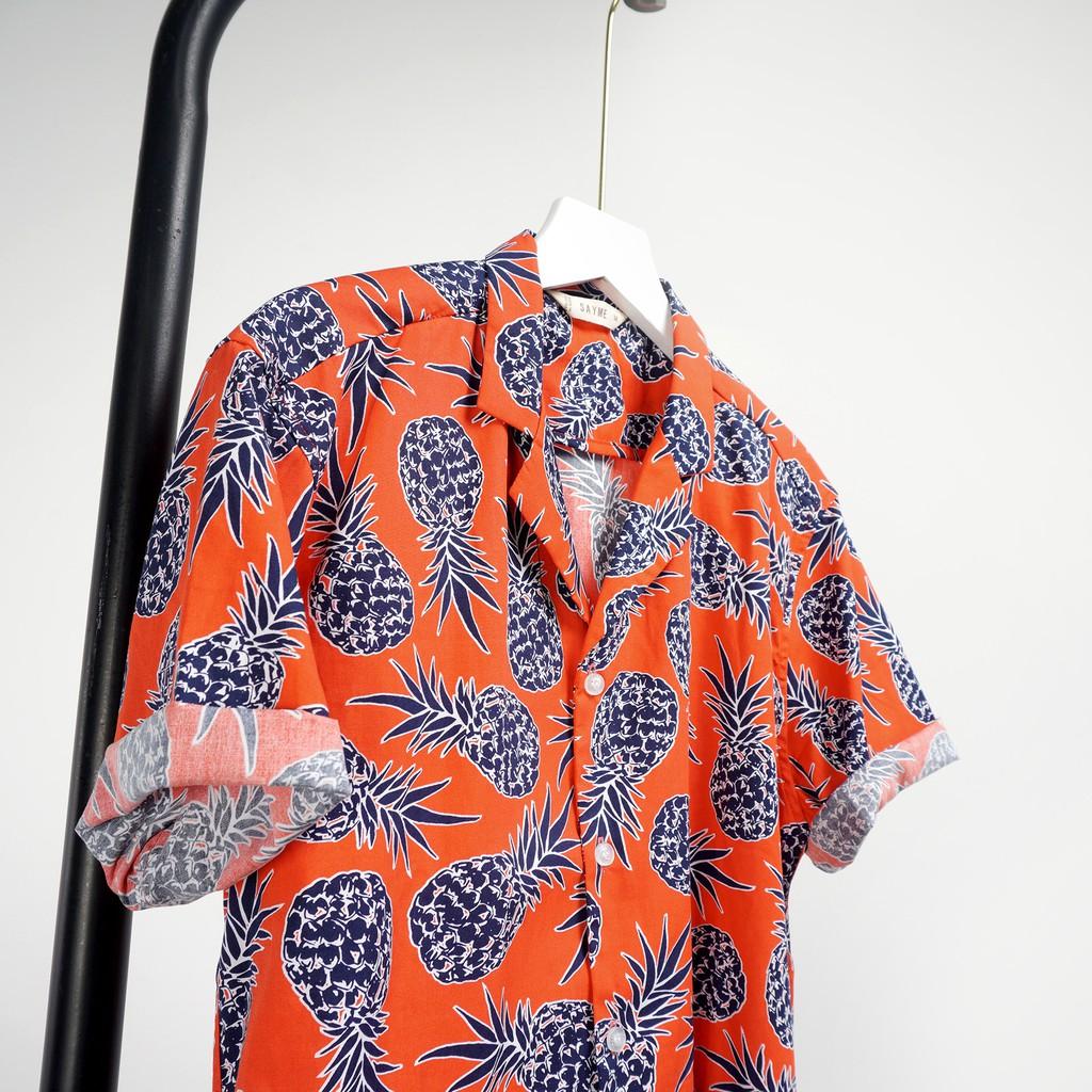 Áo sơ mi nam SAYME cổ pijama đi biển đi chơi vải cotton họa tiết hoa lá MCSH0014