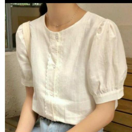 Áo sơ mi nữ dáng suông tay cộc phối ren