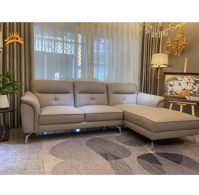 Sofa góc L da bò Italy Tundo màu xám SFLCT06 2m6 x 1m6 hàng cao cấp chuẩn da bò nhập khẩu Ý