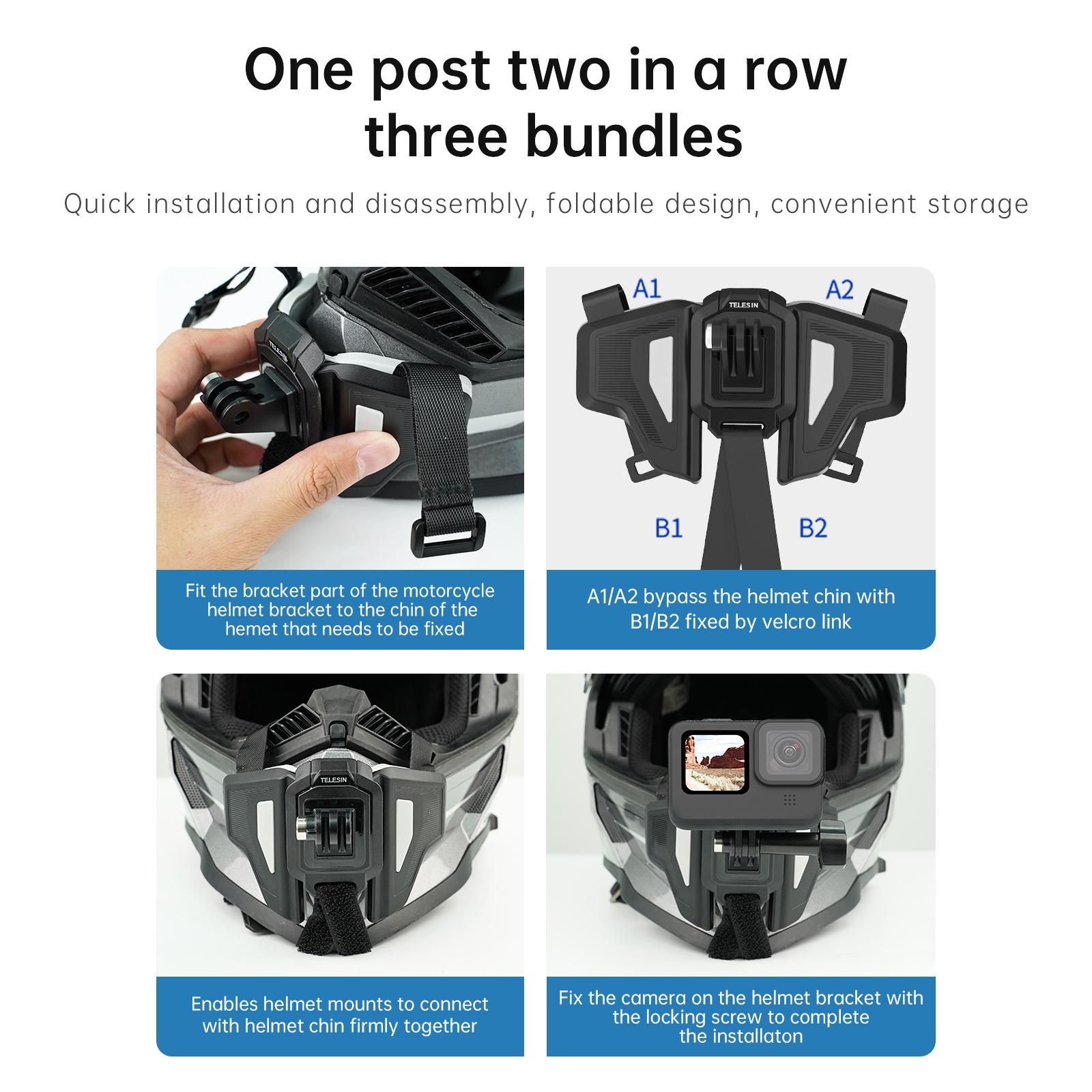Telesin Motorcycle Matermet Mount dây đeo có thể gập cằm phía trước cho GoPro 11 Hero 10 9 8 7 DJI OSMO Hành động 3 Insta360 Phụ kiện