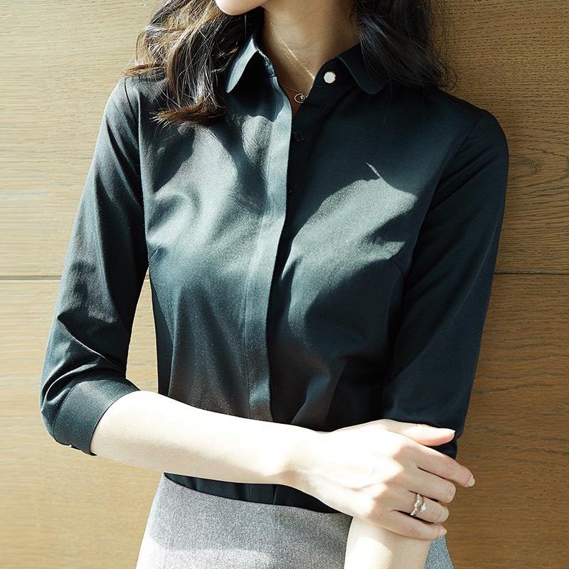 Áo sơ mi nữ công sở dài tay thiết kế giấu nút cực xinh , form ôm vừa , chất vải mềm mịn , ít nhăn AM91