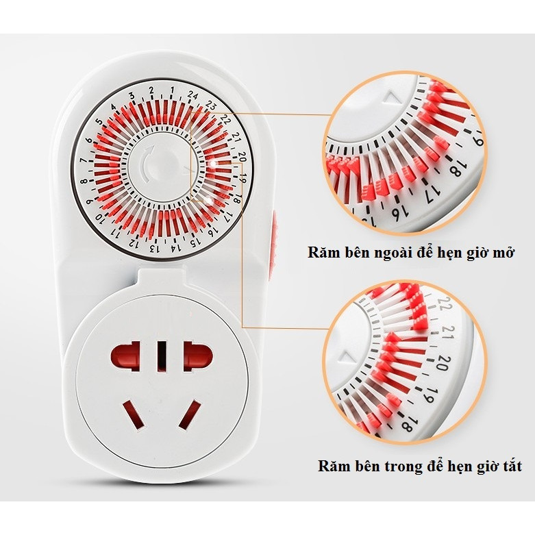 Ổ cắm thông minh hẹn giờ lập trình bật tắt điện đa năng cao cấp Version1 ( Bật tắt máy bơm, máy sủi, chuông reo ,...Tặng kèm 02 nút kẹp cao su đa năng giữ dây điện cố định )