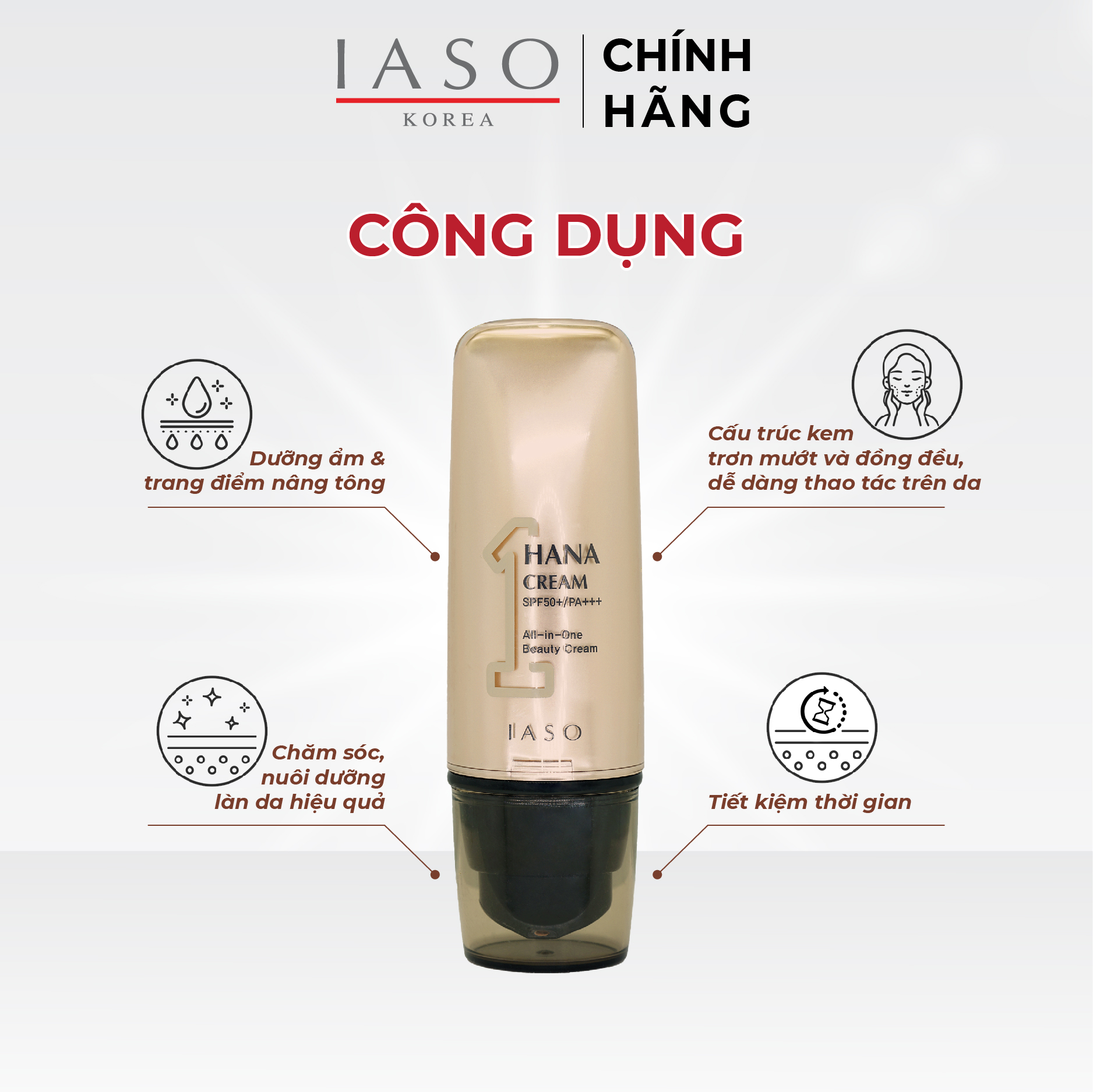 I76 Kem dưỡng nâng tông cao cấp đa năng IASO HANA CREAM SPF50+/PA +++ 40ml