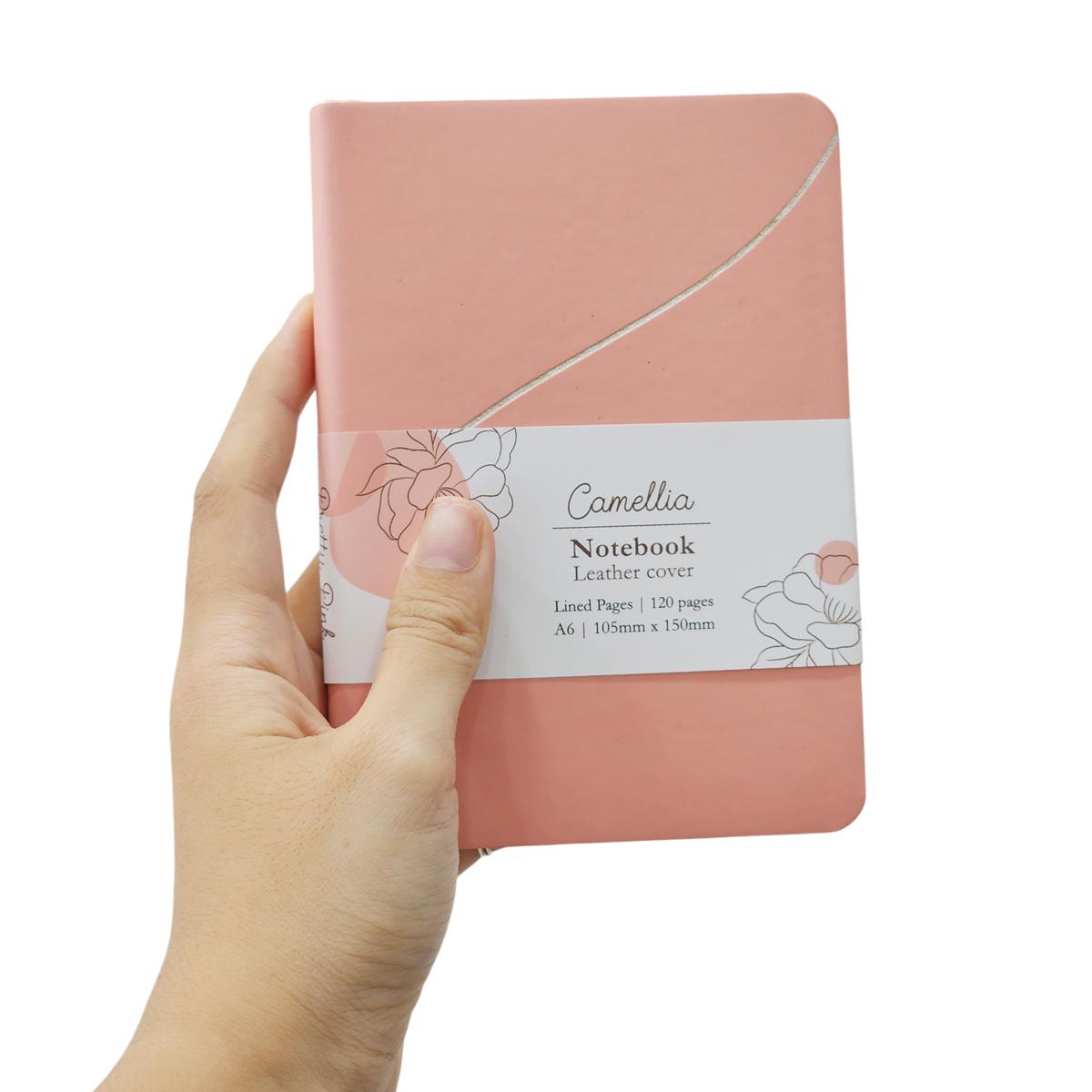 Sổ Da Bìa Cứng Camellia A6 - Kẻ Ngang - 120 Trang 100gsm - The Sun - Pretty Pink