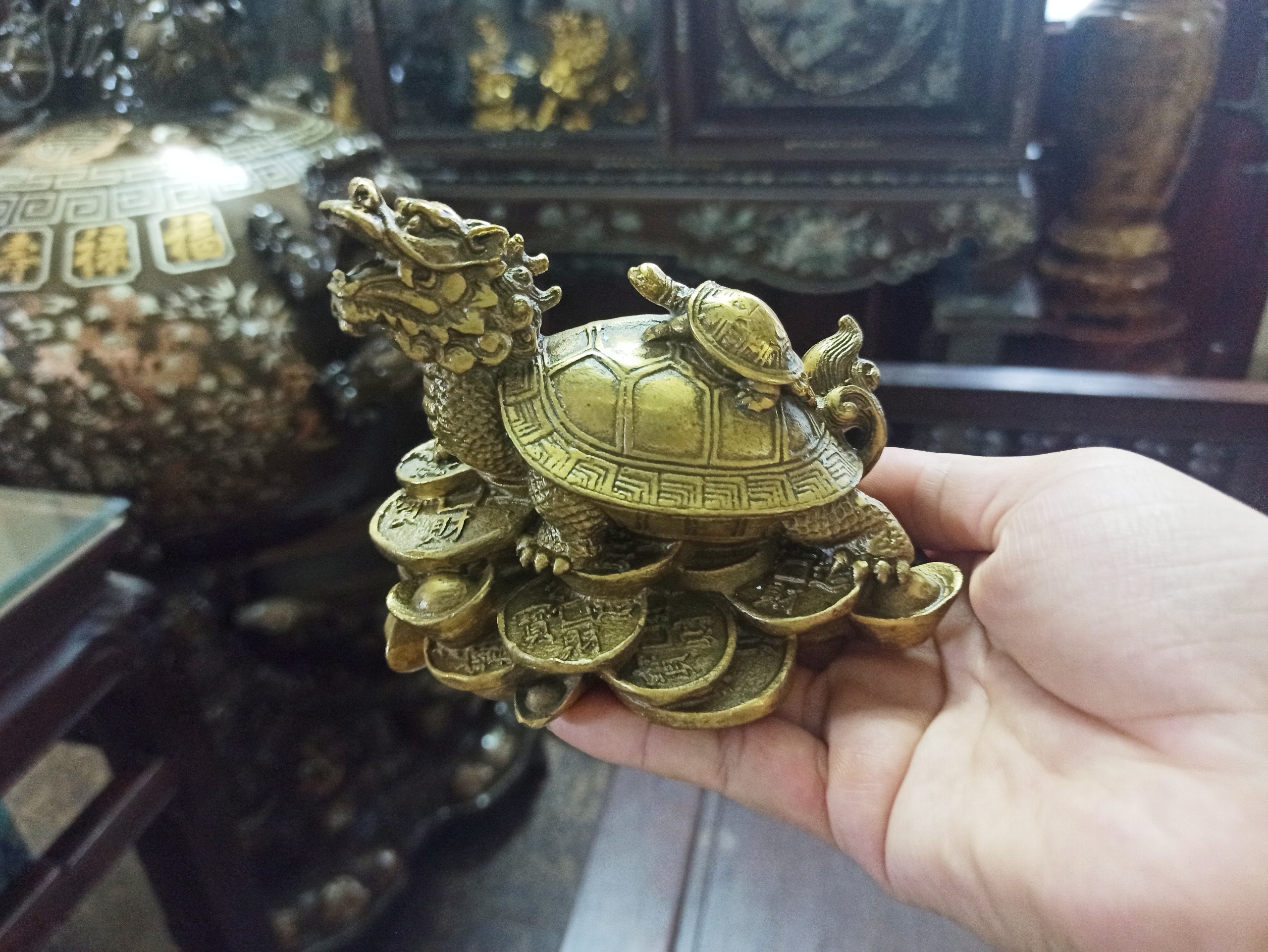 Long quy chiêu tài lộc bằng đồng vàng - Linh vật phong thủy