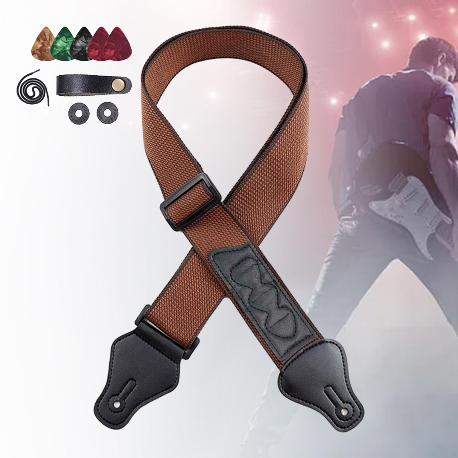 Guitar Strap with Pick Holders, Comfort PU Leather Ends, Universal Adjustable Guitar Shoulder Straps Belts