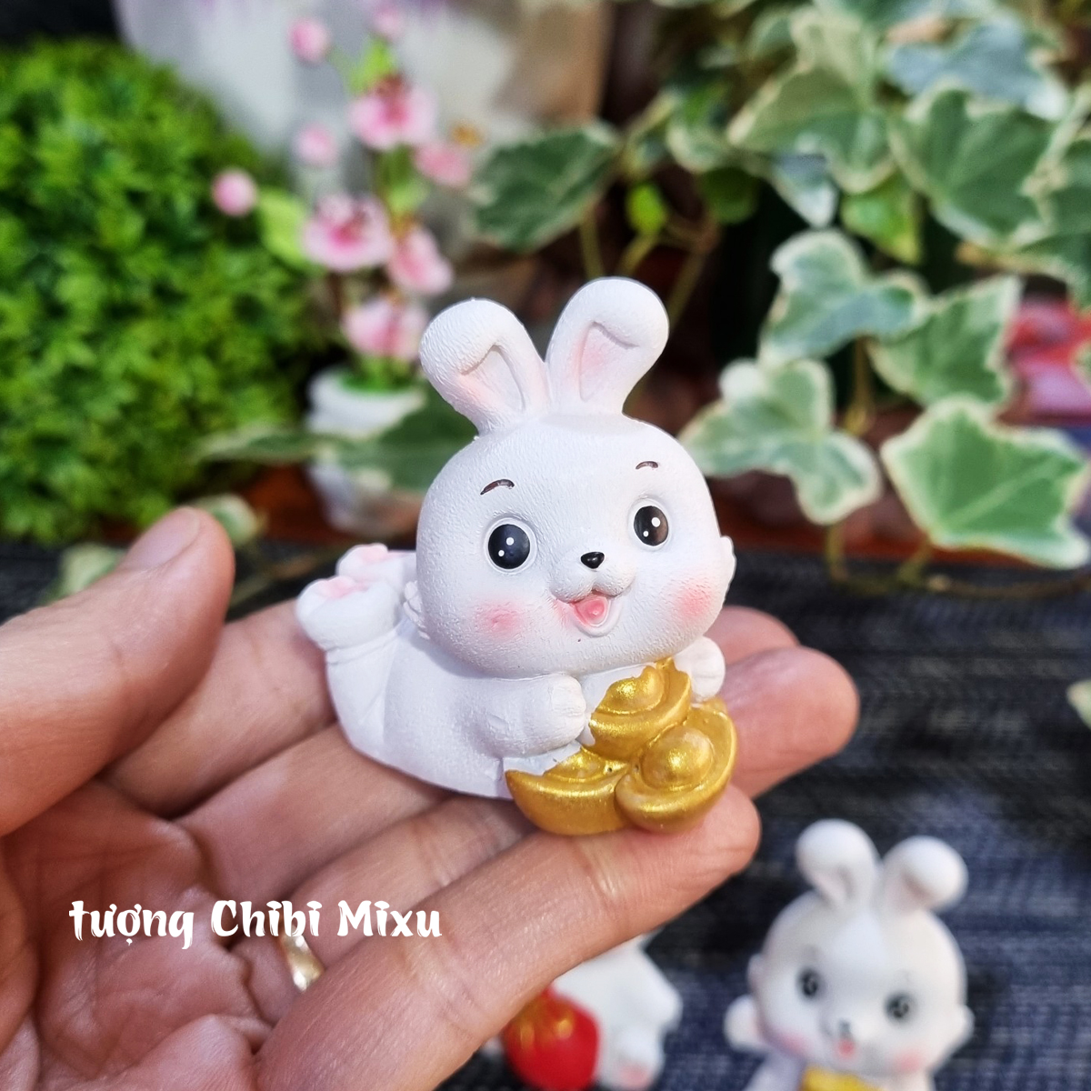 Bộ 04 tượng Thỏ trắng 5cm may mắn - tài lộc