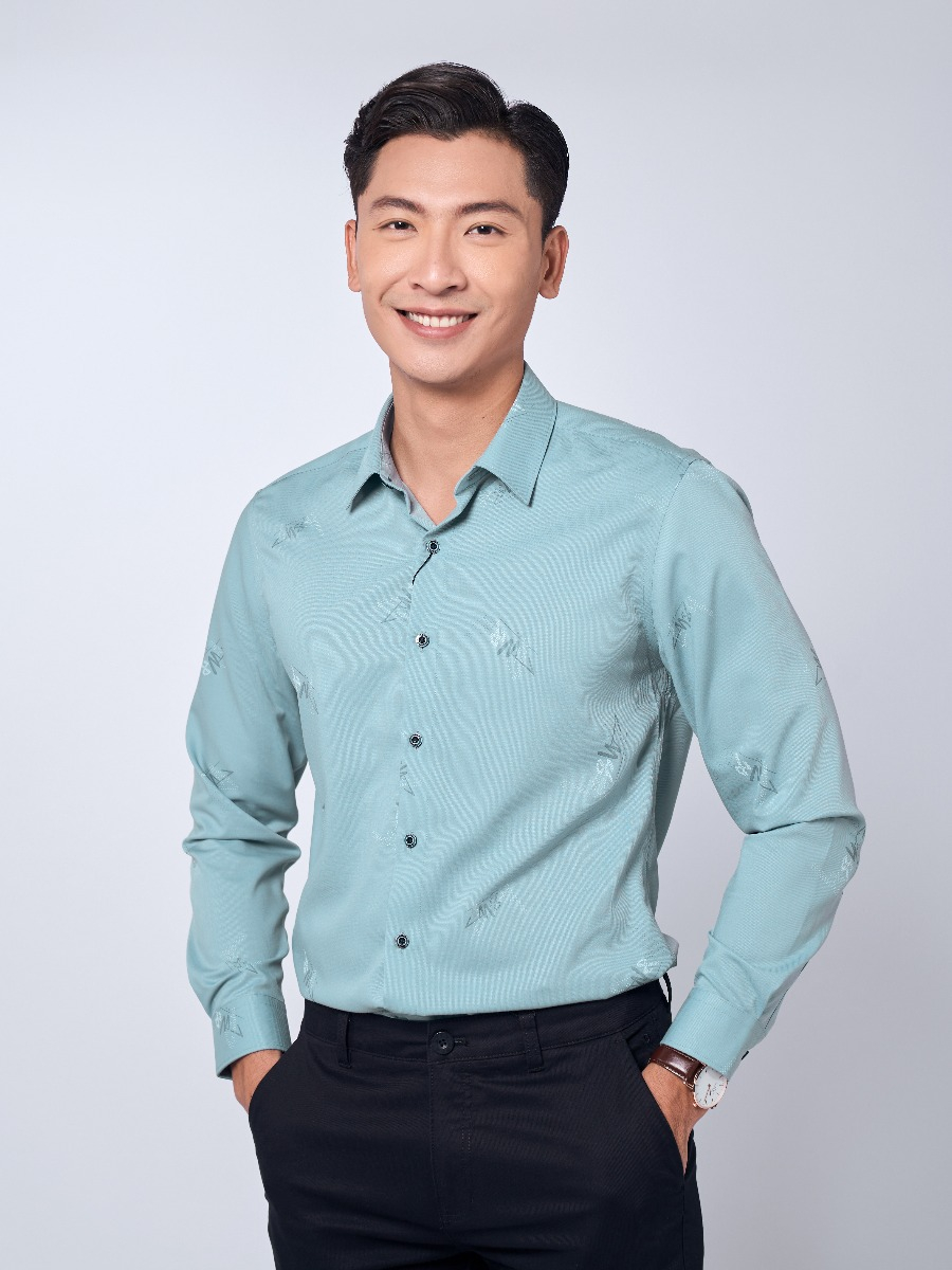 OWEN - Áo sơ mi dài tay Owen SLimfit chất sợi tre màu xanh bạc hà in hình 220926 - Áo sơ mi nam dài tay