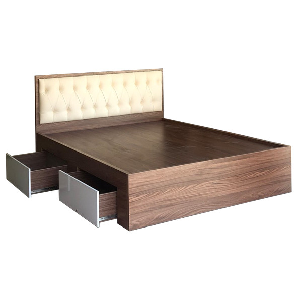 Giường Ngủ Gỗ MDF Phủ Melamine Bọc Nệm Xanh Đậm Có Ngăn Kéo Màu Óc Chó