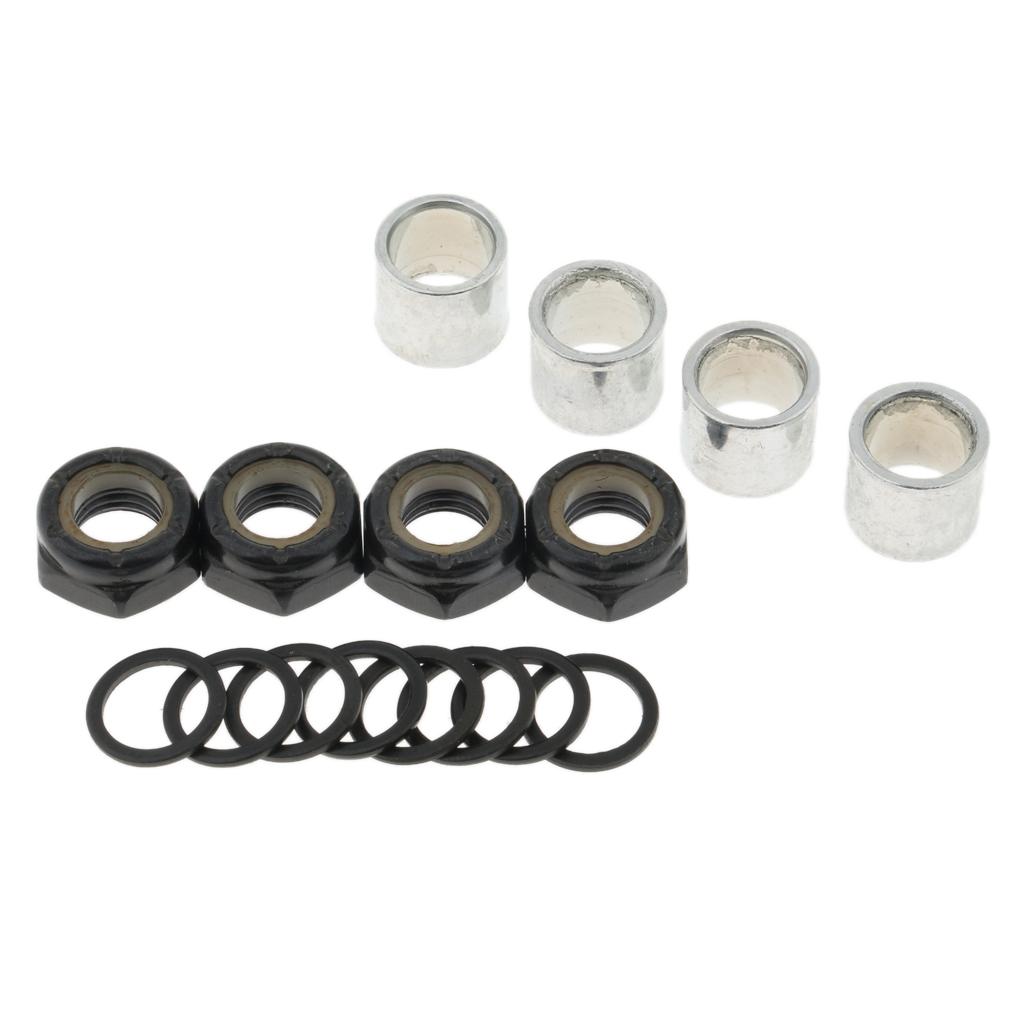 4xSkateboard Longboard Truck Kit Axle Washers Nuts Spacer Black