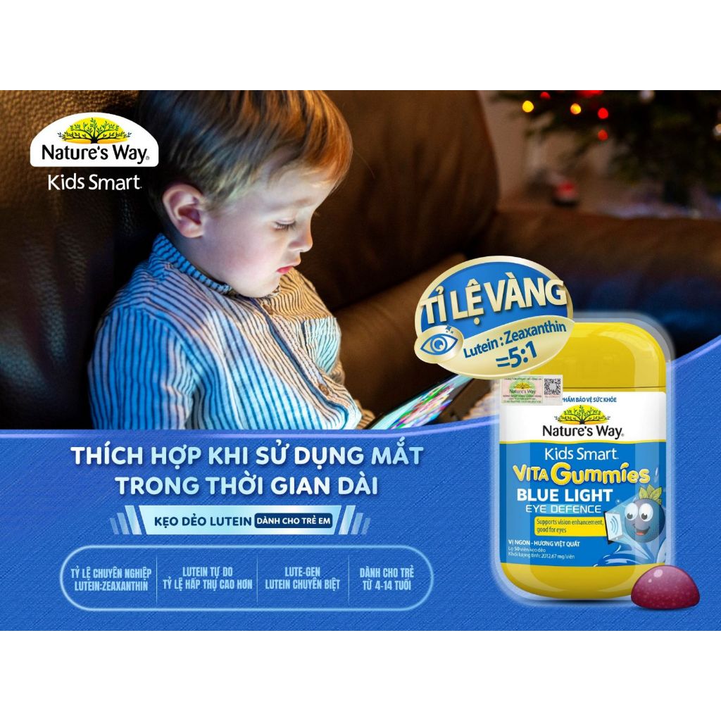 Kẹo Dẻo Bổ Mắt Nature's Way Kids Smart Vita Gummies Blue Light Eye Defense (Chai 50 Viên)