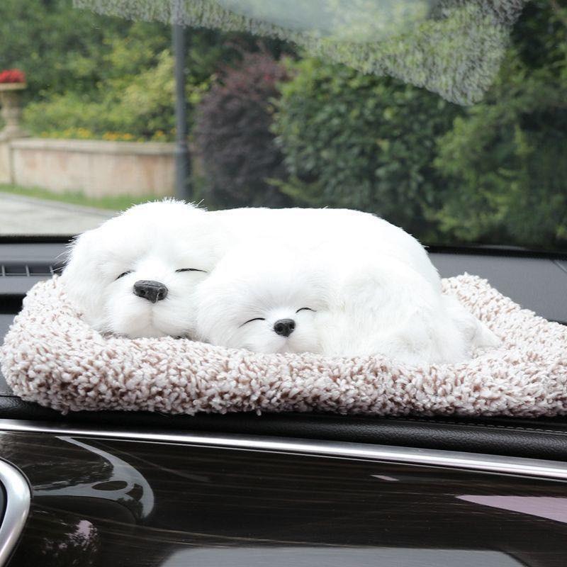 Cún đôi màu trắng Size to-chó mèo than hoạt tính trang trí xe oto,để bàn làm việc