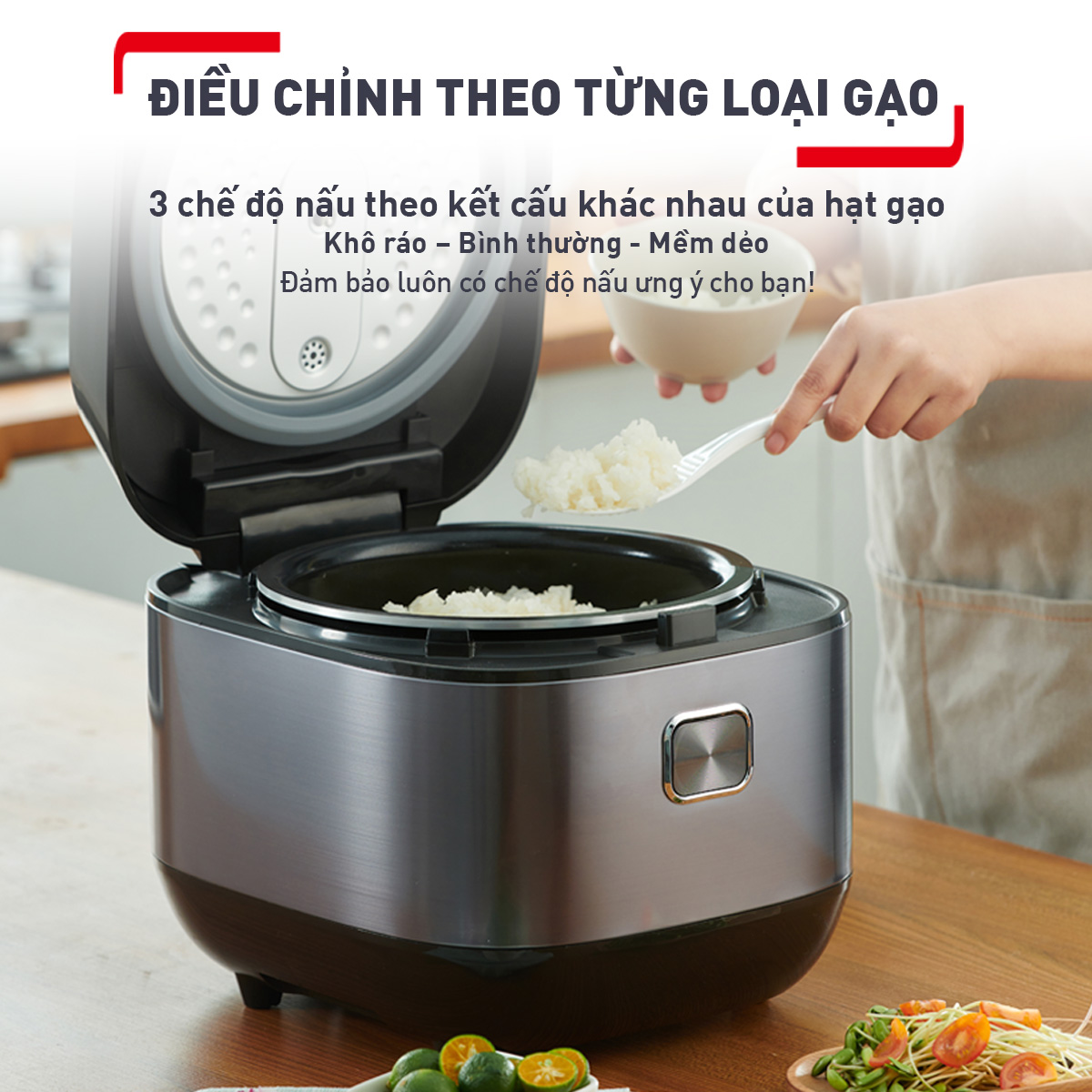 Nồi cơm điện tử Tefal 1.8L - Lòng nồi siêu dày 4mm RK776B68 - Xám - Hàng chính hãng