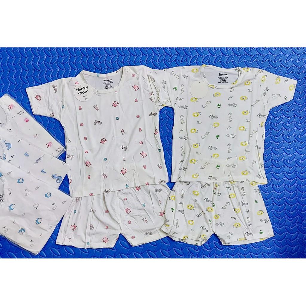 Bộ quần áo CỘC TAY cotton thun lạnh Minky mom cho bé sơ sinh từ 0-18 tháng