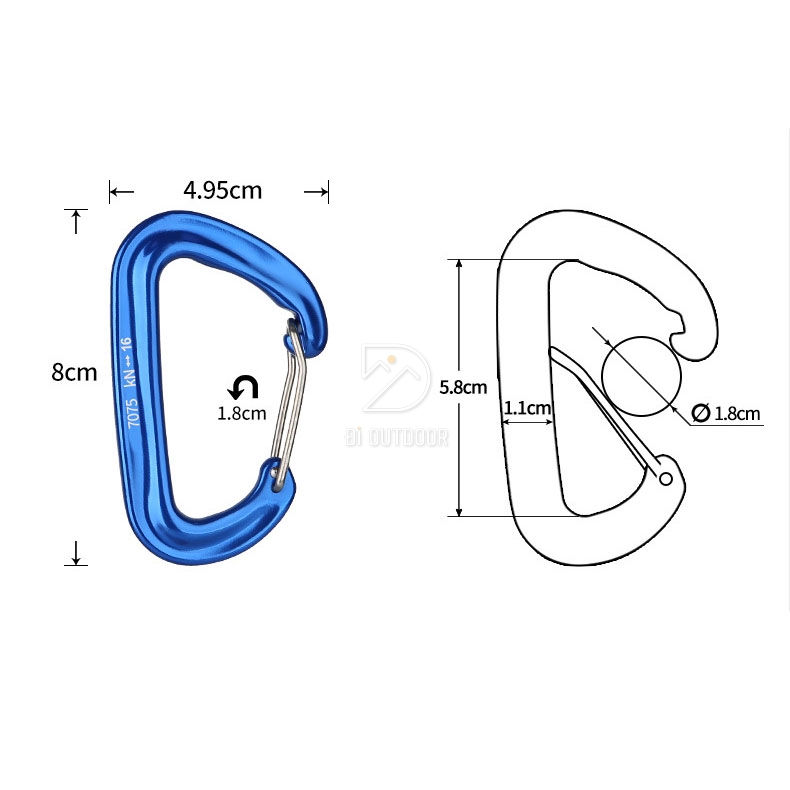 Móc Khóa Đa Nắng Mắc Võng 16KN – Carabiner 1600KG