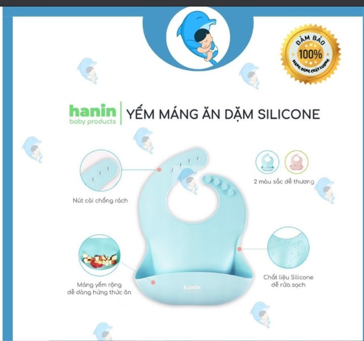 Yếm Ăn Dặm Silicon Hanin Cho Bé Ăn Dặm Kiểu Nhật Và Ăn Dặm Chỉ Huy (Blw) Có Máng, An Toàn, Sạch Sẽ, Siêu Mềm,