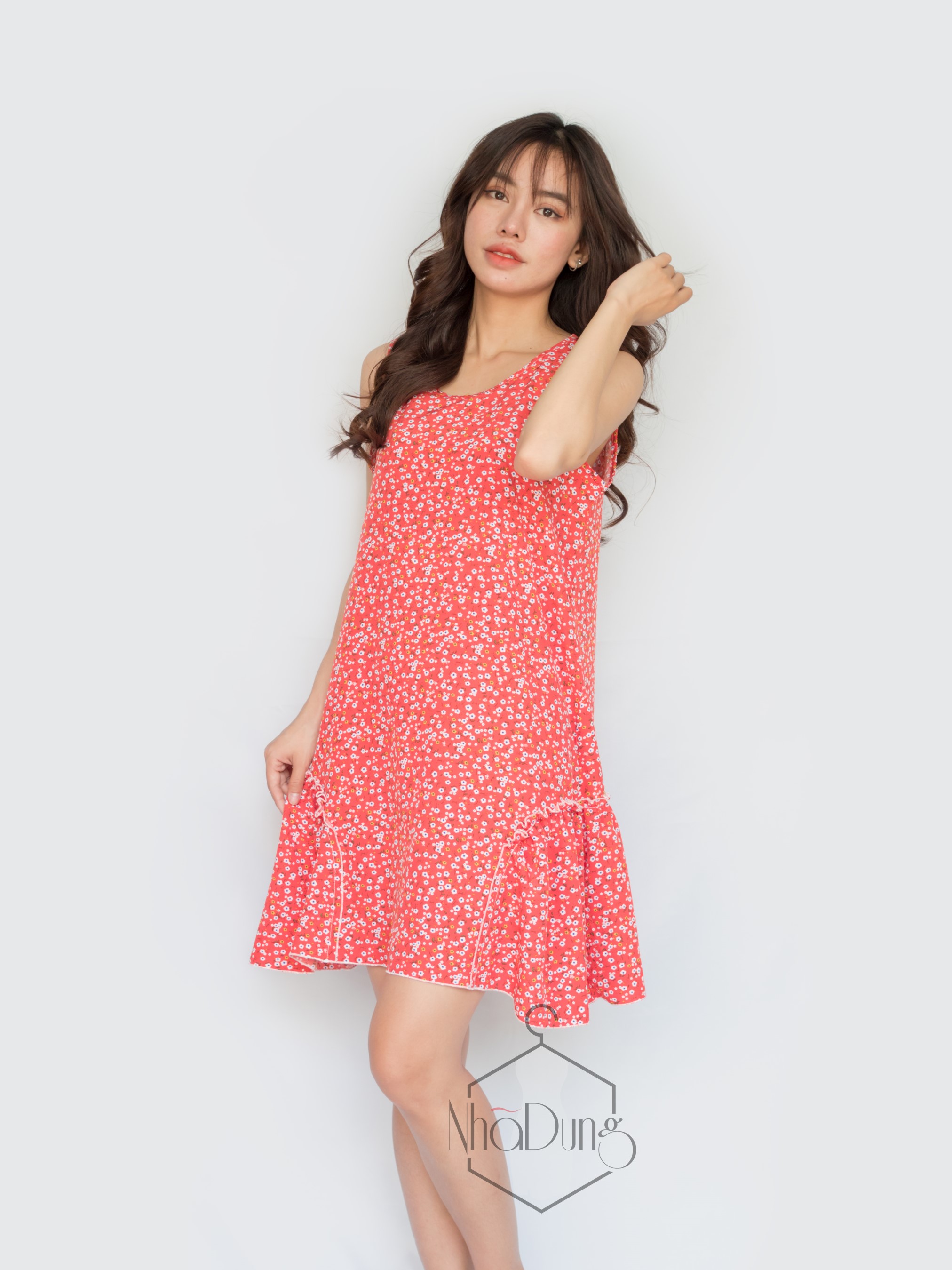 Đầm mặc nhà đầm đi chơi lụa cao cấp in họa tiết hoa nhí tà váy cách điệu dáng suôn dễ thương siêu mát dưới 70kg