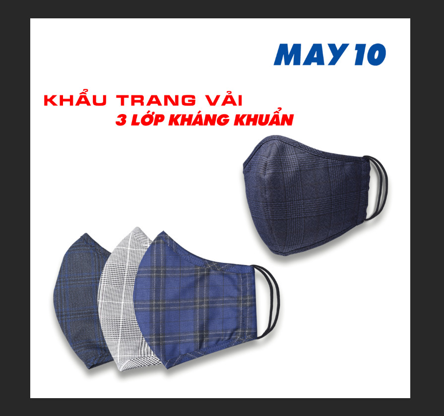 Combo 5 khẩu trang vải 3 lớp kháng khuẩn May 10 họa tiết trẻ trung, hiện đại