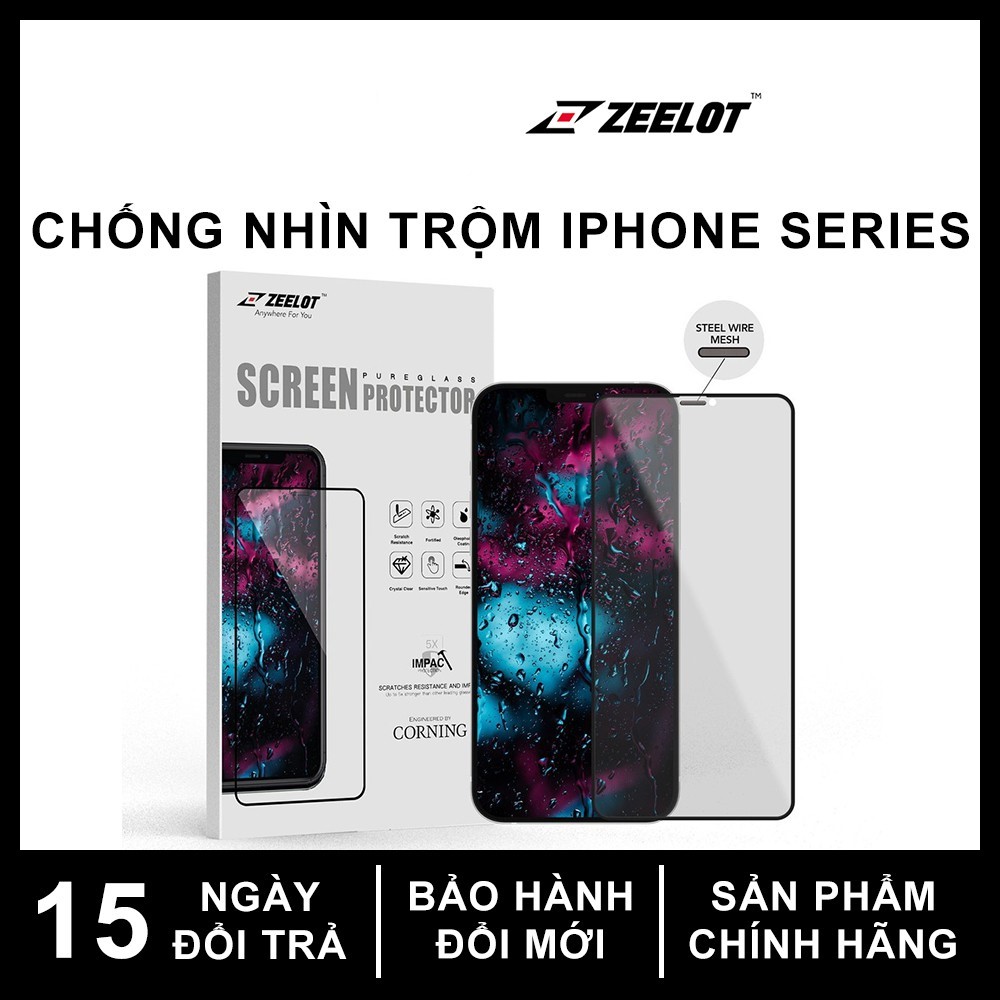 Miếng Dán Cường Lực ZEELOT Chống Nhìn Trộm cho iPhone 12 Promax/ 12 Pro/ 12/ 12 Mini_ Hàng Chính Hãng