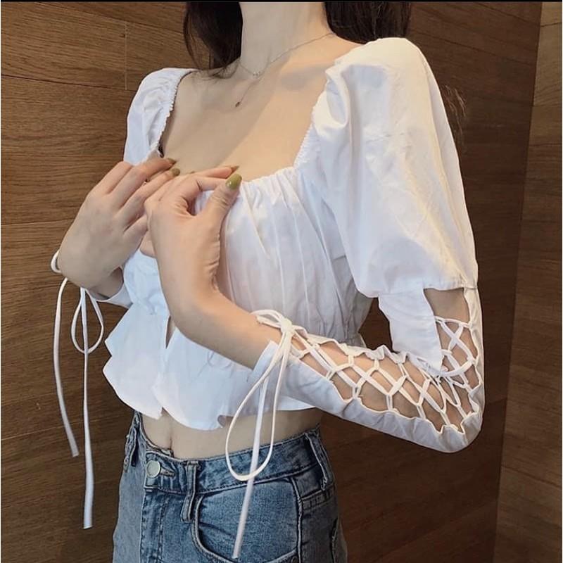 ÁO TAY DÀI TRẮNG ĐAN DÂY