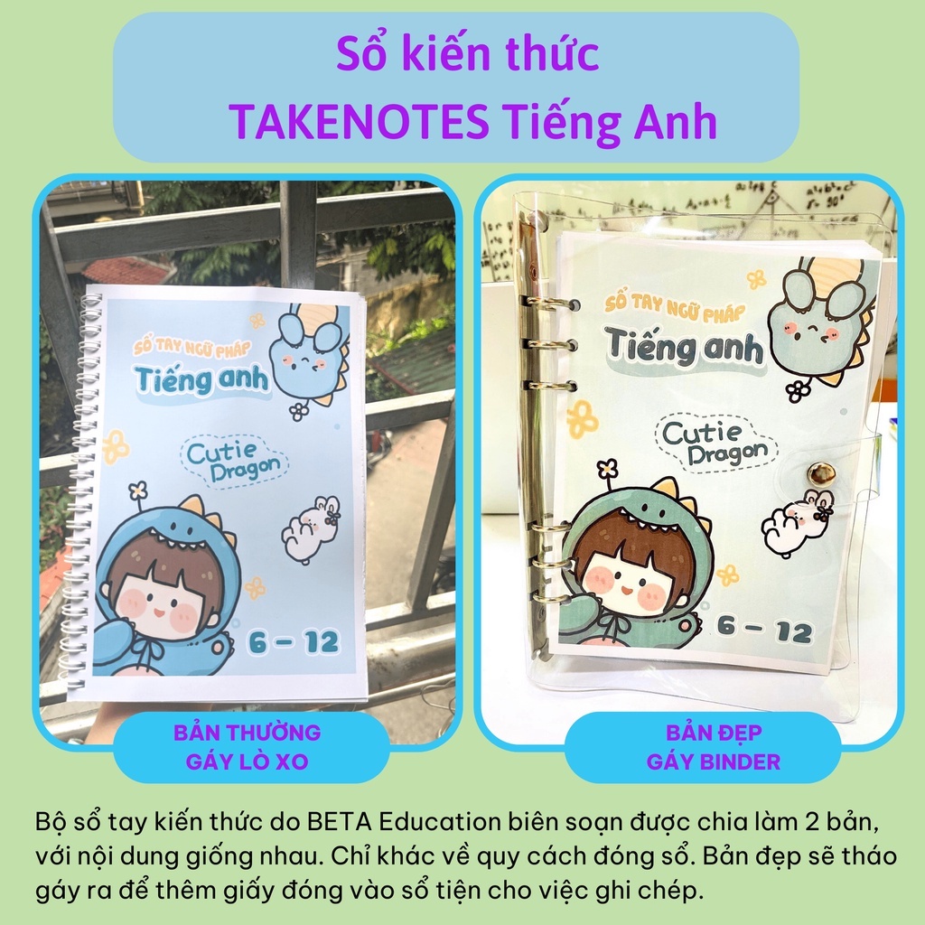 Sổ Takenote Tiếng anh cấp 1 2 3, sổ tay ghi chép kiến thức tiếng anh, sổ giấy trang trí sticker dễ thương