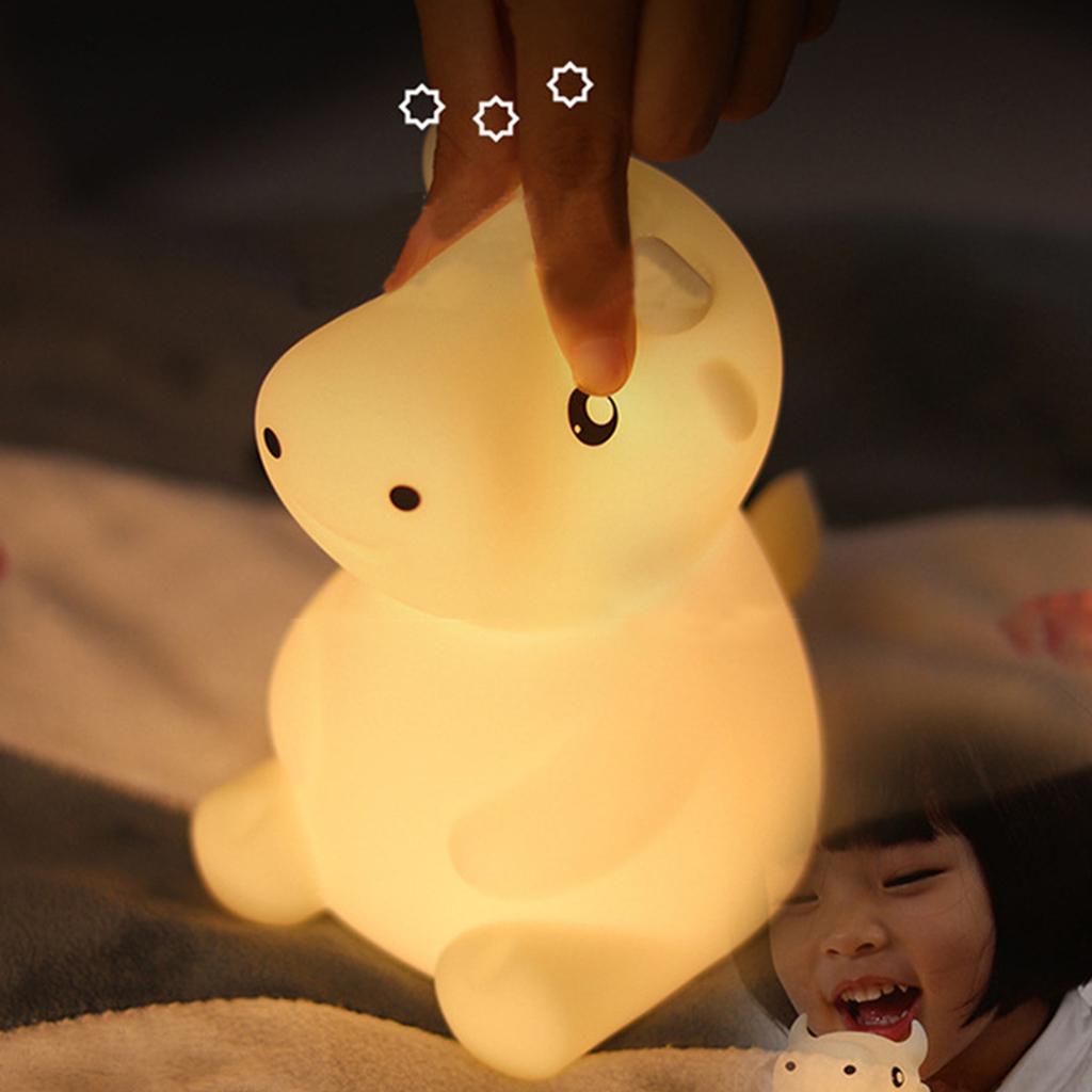 Silicone Cow LED Touch Sensor Night Light Cute Child Bedroom Lamp 7 Colors