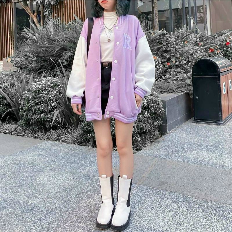 Áo Khoác Cardigan Bomber Thêu R Nỉ Ngoại Hàng Shop - Form Rộng Unisex - THIÊN HÀ SHOP ÁO KHOÁC