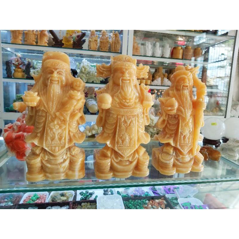 Bộ tượng Phúc Lộc Thọ đá phong thủy, cao 22cm, đá ngọc hoàng long, ngọc pakistan