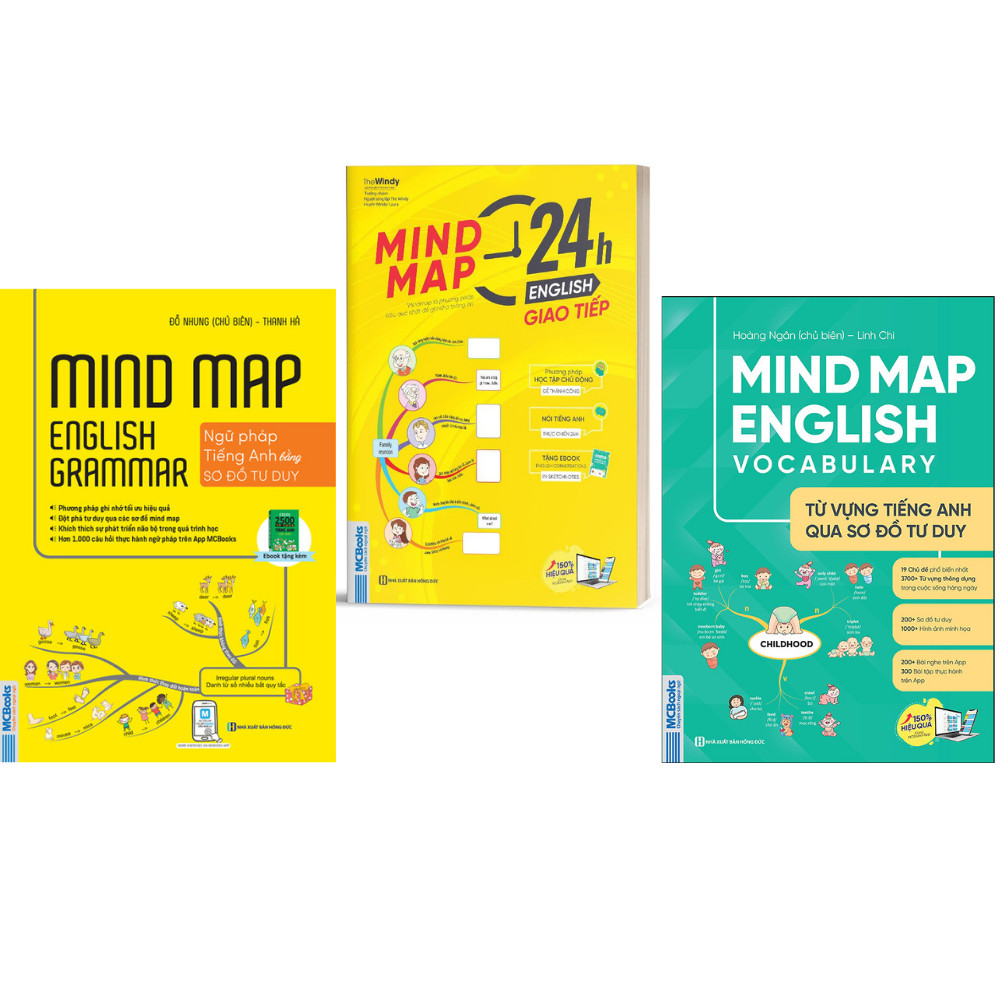 Sách - Combo 3 Cuốn Mind Map English Grammar – Ngữ pháp + Từ Vựng Và Giao Tiếp Tiếng Anh Qua Sơ Đồ Tư Duy NHH