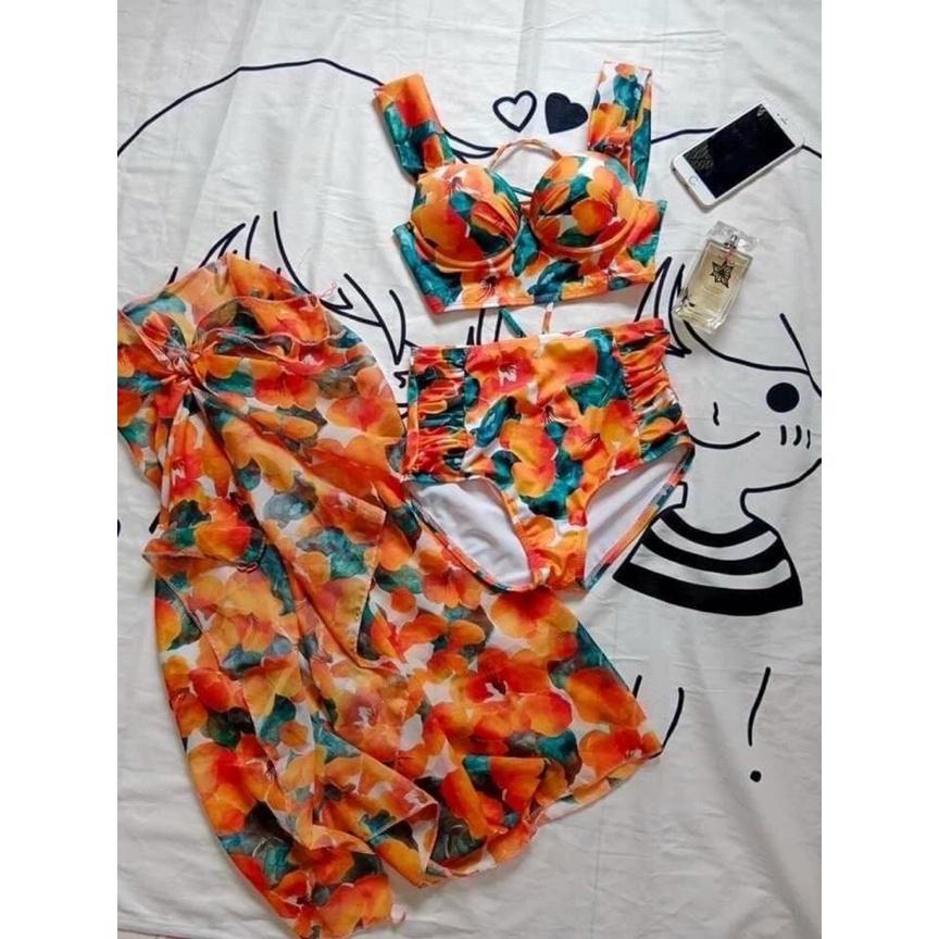 Set Bikini Đi Biển Kèm Khăn Choàng