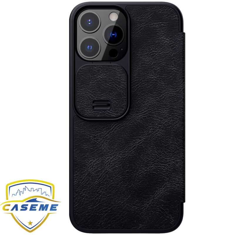 Bao Da Dành Cho Iphone 13 Pro Max Hàng Chính Hãng Nillkin Qin Có Nắp Trượt Bảo Vệ Camera - Đen