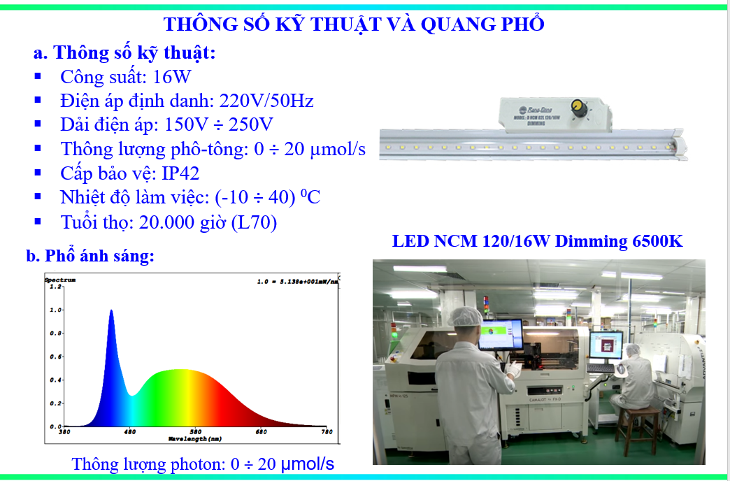 Đèn nuôi cấy Đông trùng hạ thảo và nấm chính hãng Rạng Đông NCM 120/16W Dimming, tuổi thọ 20000h