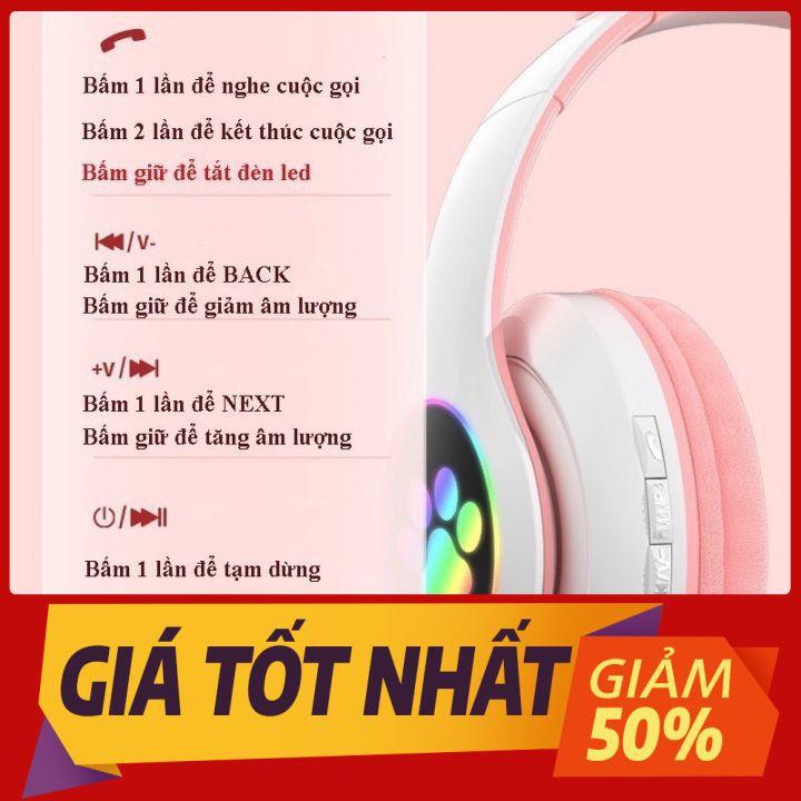 Tai Nghe Mèo Bluetooth Headphone Tai Mèo Dễ Thương Có Mic Âm Bass Mạnh Mẽ Và Dung Lượng Pin Khủng 400mAh