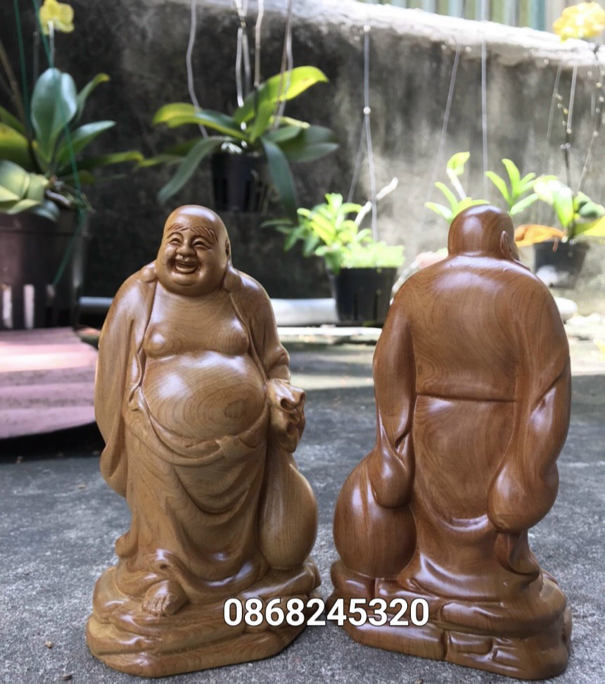 Tượng phật di lặc kéo bao vàng bằng gỗ bách xanh thơm nức kt cao 15×8.8×6cm
