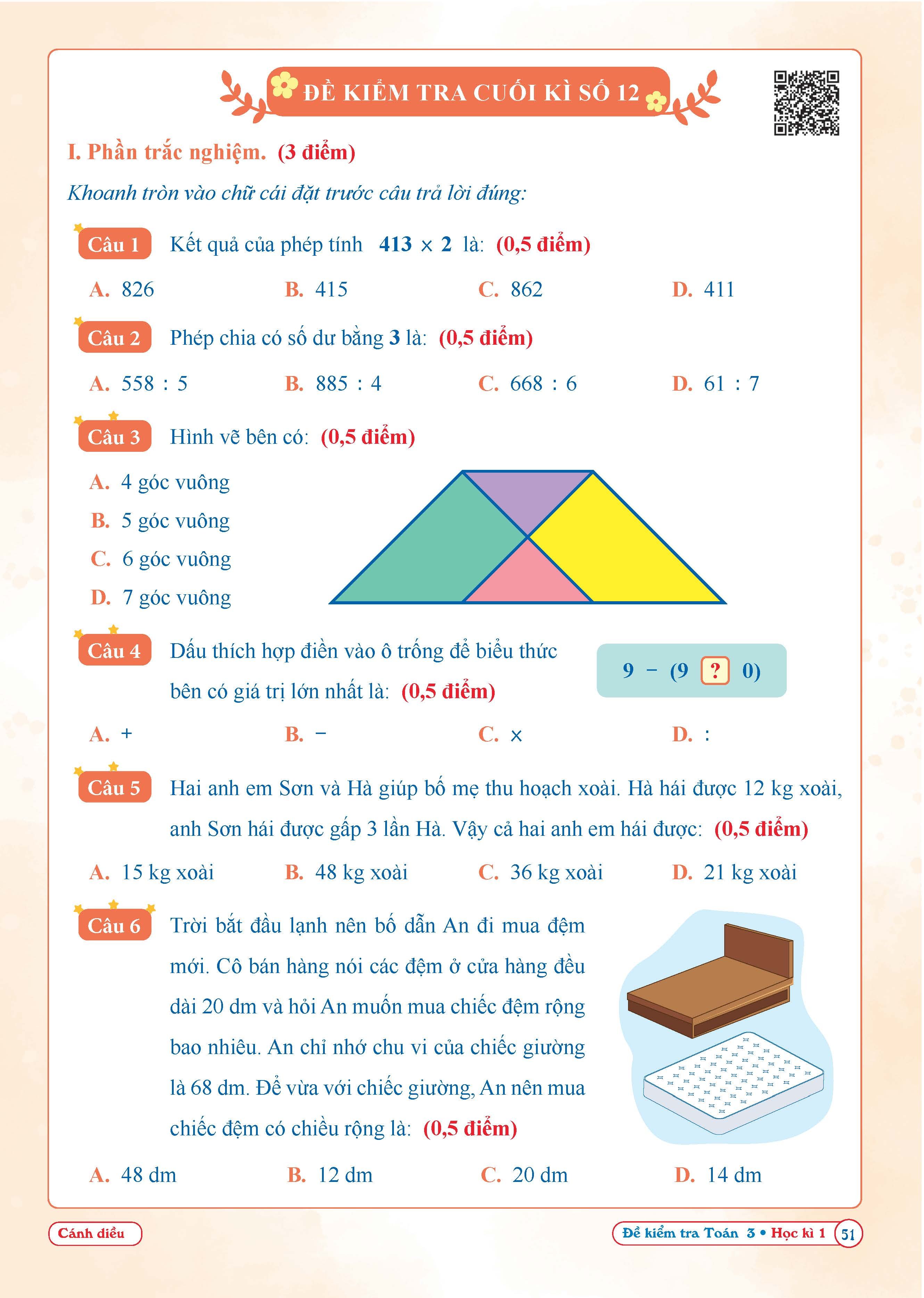 Đề Kiểm Tra Toán Lớp 3 - Cánh Diều - Học kì 1