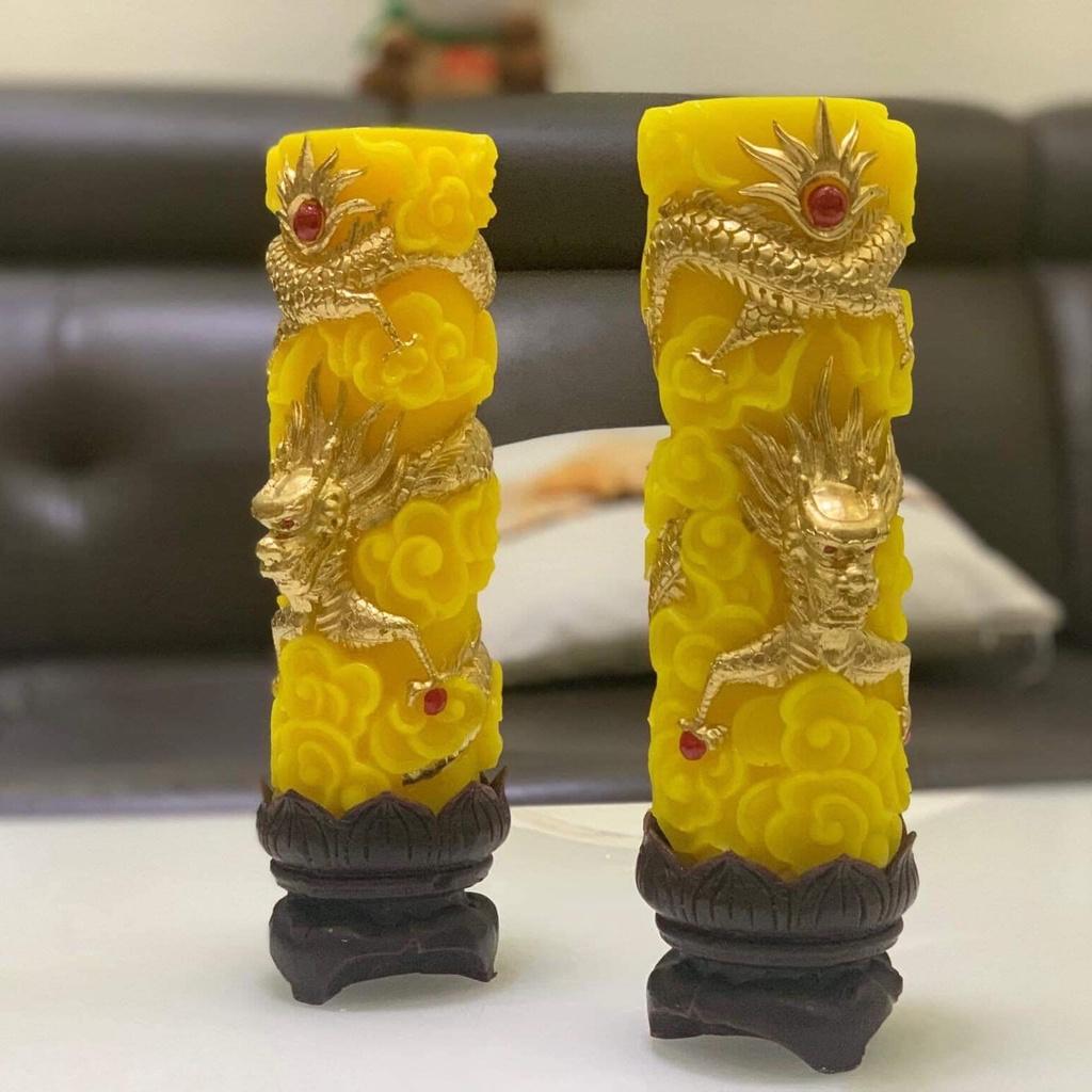 Nến trụ rồng có đèn led đổi màu - nến khắc hình rồng thờ phật – đèn cầy trang trí Candle shop